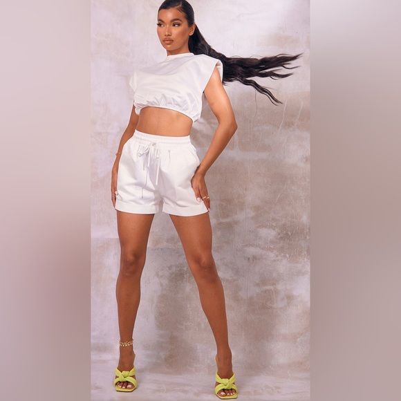 Pants - WHITE SATIN TURN UP HEM FLOATY SHORTS 2PCS